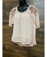 Knox Rose Blouse Top Women Small BLUSH PINK Boho Floral Embroidered Hi- ... - $318.74 MXN