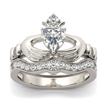 Solitaire with Accents Claddagh Ring CZ Steel Stacking Engagement Wedding Set - £16.11 GBP