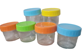 Lot 6 Minnebaby Glass Food Storage Jars Home Made Baby Food Colorful  - £11.58 GBP