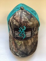 Browning Hat Adult Green Camo Blue Mesh Strap Back Adjustable Cap Real Tree - $12.86