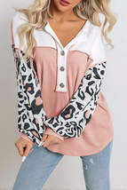 Pink Leopard Sleeve Patchwork Waffle Knit Top - £16.05 GBP+