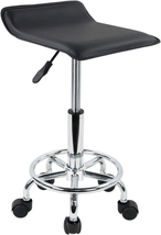 Square Height Adjustable Rolling Stool with Foot Rest PU Leather Seat C - £53.27 GBP