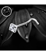 925 Sterling Silver Nose Stud Screw Pin 3mm Square Black Crystal Prong S... - $168.14 MXN