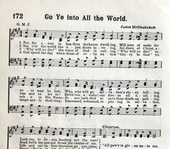 1886 Sheet Music Go Ye Into All the World Christ Victorian Gospel Hymns 7.75x5&quot; - £4.32 GBP