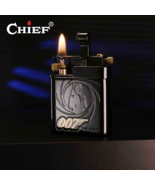 CHIEF Vintage 007 Spies Style Semi-Automatic Fuel Oil Lighter Black Brass - $33.66