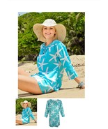 West Indies Swimsuit Cover-Up Dress Top Turquoise White Starfish Tunic B... - $61.54 CAD