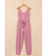 Light Pink Lace-up Elastic Waist Sleeveless Square Neck Jumpsuit - $681.63 MXN