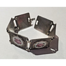 VINTAGE WIDE SILVER PLATED &amp; ENAMEL BRACELET SKY - $64.35