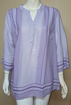 ANNE CARSON Violet &amp; Ivory V-Neck Boho Blouse 3/4 Sleeve Size X LARGE NEW - $19.79