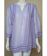 ANNE CARSON Violet &amp; Ivory V-Neck Boho Blouse 3/4 Sleeve Size X LARGE NEW - $27.06 CAD