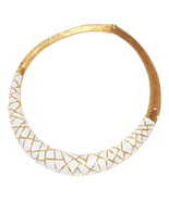 Vintage Hinged Choker Metal Necklace Brushed White Gold Tone Web Pattern... - £14.31 GBP