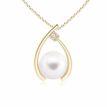ANGARA Freshwater Pearl Wishbone Pendant with Diamond in 14K Gold - £341.48 GBP