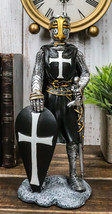Black Cloak Medieval Crusader Swordsman With Shield Of Faith Knight Figurine-... - £28.76 GBP