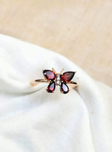 Natural Garnet butterfly Rings Pear Cut Garnet Wedding Ring 14K Solid Rose Gold - $829.00