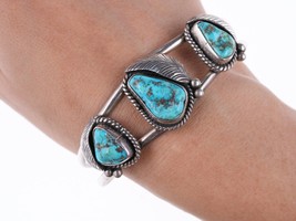 7&quot; Vintage Navajo Jameson Lee sterling and turquoise bracelet - £223.27 GBP