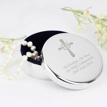 Personalised Silver Cross Trinket Box - Ideal For Rosary Beads - $16.99