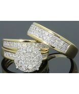 Round Diamond Engagement Wedding Trio Ring Set Mens Womens 14K Yellow Go... - £103.90 GBP