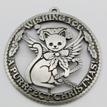 Cathedral Art Pewter Cat Ornament Wishing You Purrfect Christmas Camco  - £10.27 GBP