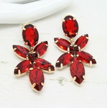 Beautiful Vintage Style Fire Ruby Red Navette Rhinestone Drop EARRINGS Jewellery - £11.39 GBP