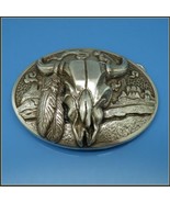 Antiqued Silver Finish Old Western Indian Feathered Steer Skull Head Bel... - €43,70 EUR