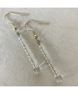 Iridescent Beaded Earrings Handcrafted Square Round Beads Silver Tone Me... - $406.66 MXN
