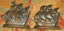 1925 Bronzed cast iron English galleon bookends A. M. Greenblatt Studios - £30.93 GBP