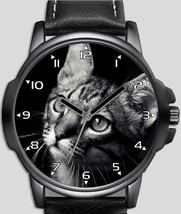 Grey Cat Black Background Portrait Art Unique Trendy Wrist Watch UK FAST - £43.16 GBP