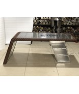 Aviator Wing Desk with Storage Aluminum and Leather Office Desk,Silver - $3,059.00