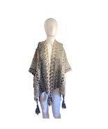 Handmade Crochet Shawl Black &amp; Brown Zig Zag Pattern Boho Wrap - $41.34 CAD