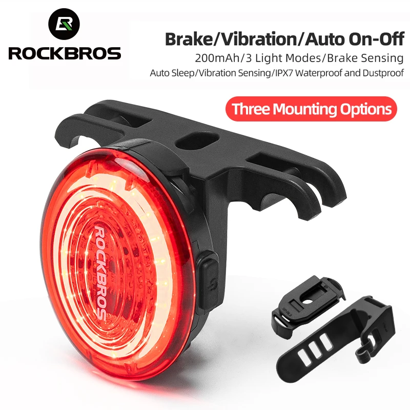 ROCKBROS Bike Rear light Smart Brake Vibration Sensing Bicycle Light Magnetic - £27.16 GBP