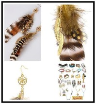 Disney Couture Pocahontas Natural FEATHERS/14KT Gp Feather Charms Earrings**New! - £24.12 GBP