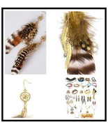 DISNEY COUTURE POCAHONTAS NATURAL FEATHERS/14KT GP FEATHER CHARMS EARRIN... - £23.59 GBP