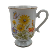 Royal Princess Coffee Mug Porcelain Pedestal Base Gold Trim Floral Japan 8oz - £11.84 GBP