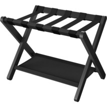 Sturdy Bamboo Luggage Rack in Black Wood Finish with Lower Storage Shelf - $138.99