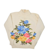 Vintage Floral Sweater Womens S Wool Bouquet Mock Neck Pullover Marianne... - $43.39