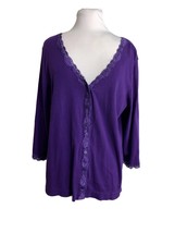 Chicos Womens Cardigan Size 3 Large Purple Button Front Lace Trim 3/4 Sl... - $18.81