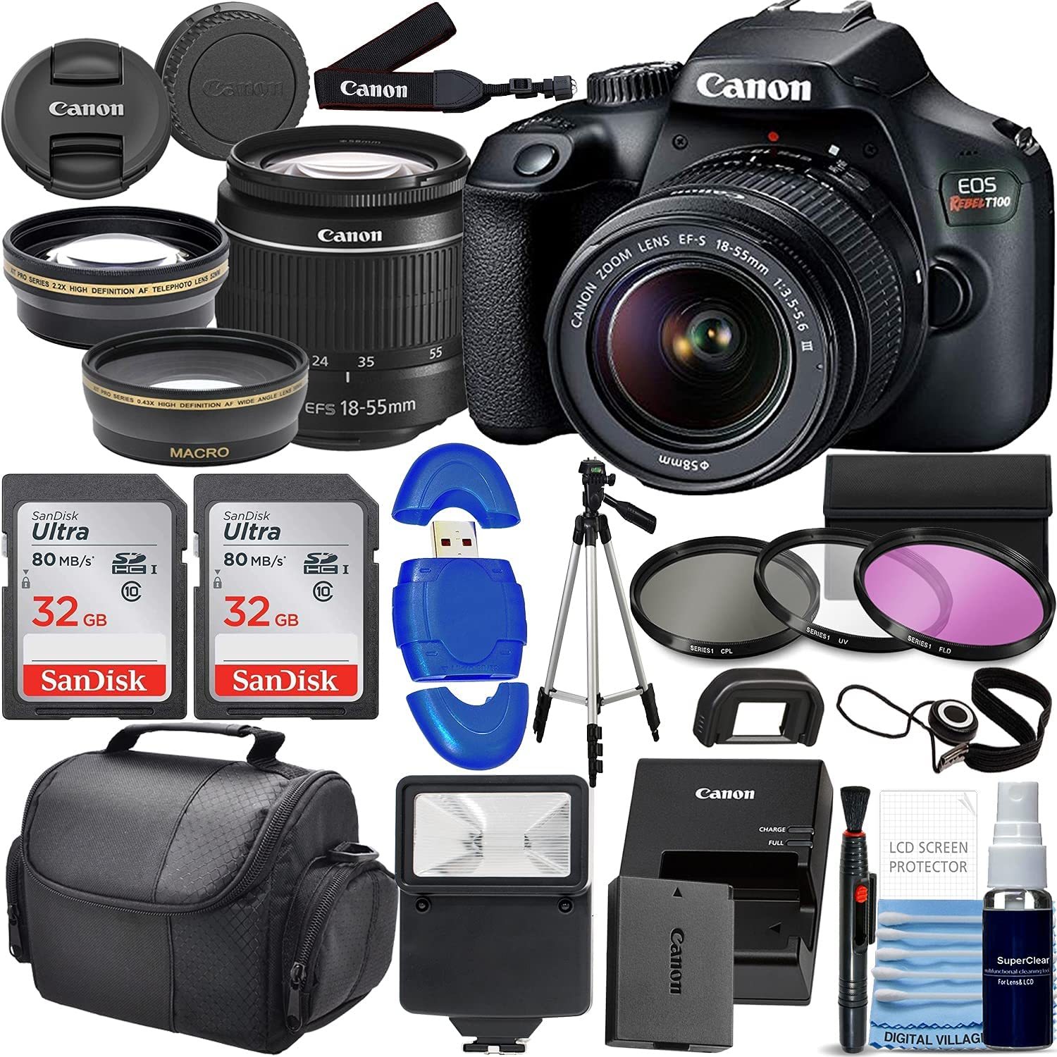 Canon Rebel T100/Eos 4000D With The Canon Ef-S 18-55Mm F/3.5-5.6 Iii Zoom Lens - £471.79 GBP
