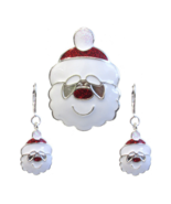 Christmas Santa Lapel Pin and Earrings Set White Gold - £11.16 GBP