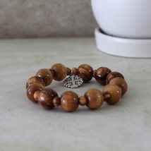 Handmade Olive Wood Round Beads Bracelet and Jerusalem cross icon From t... - £27.69 GBP