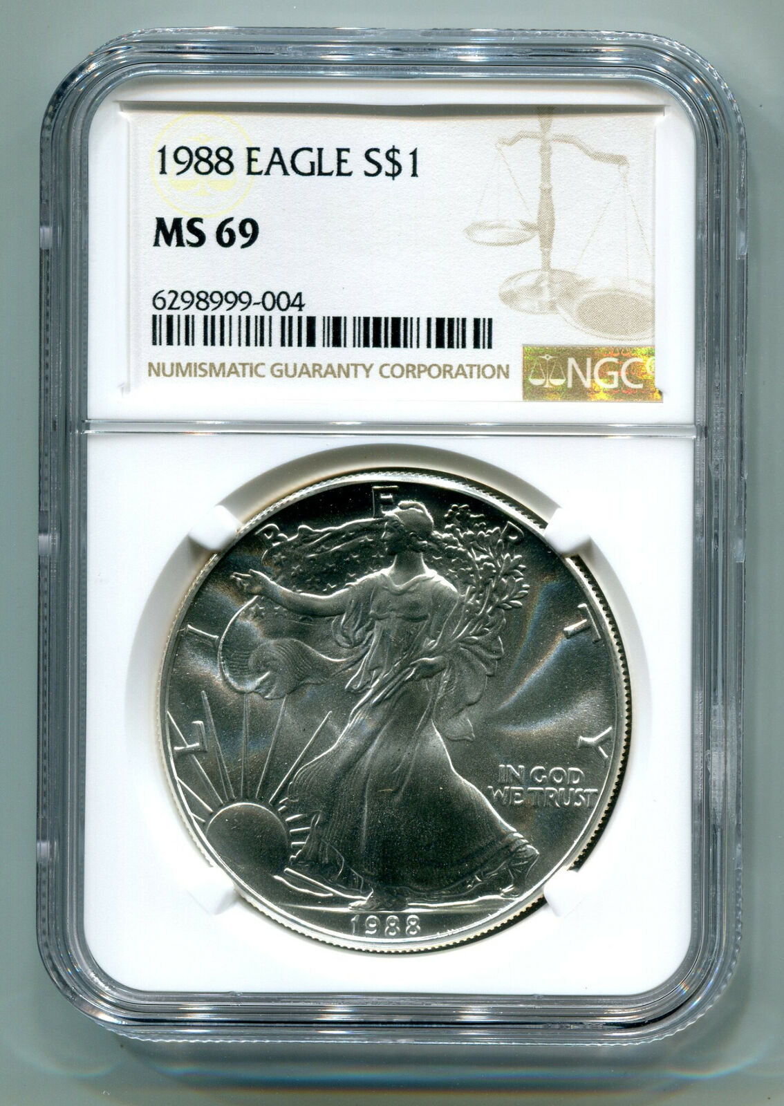Primary image for 1988 AMERICAN SILVER EAGLE NGC MS69 BROWN LABEL PREMIUM QUALITY NICE COIN PQ