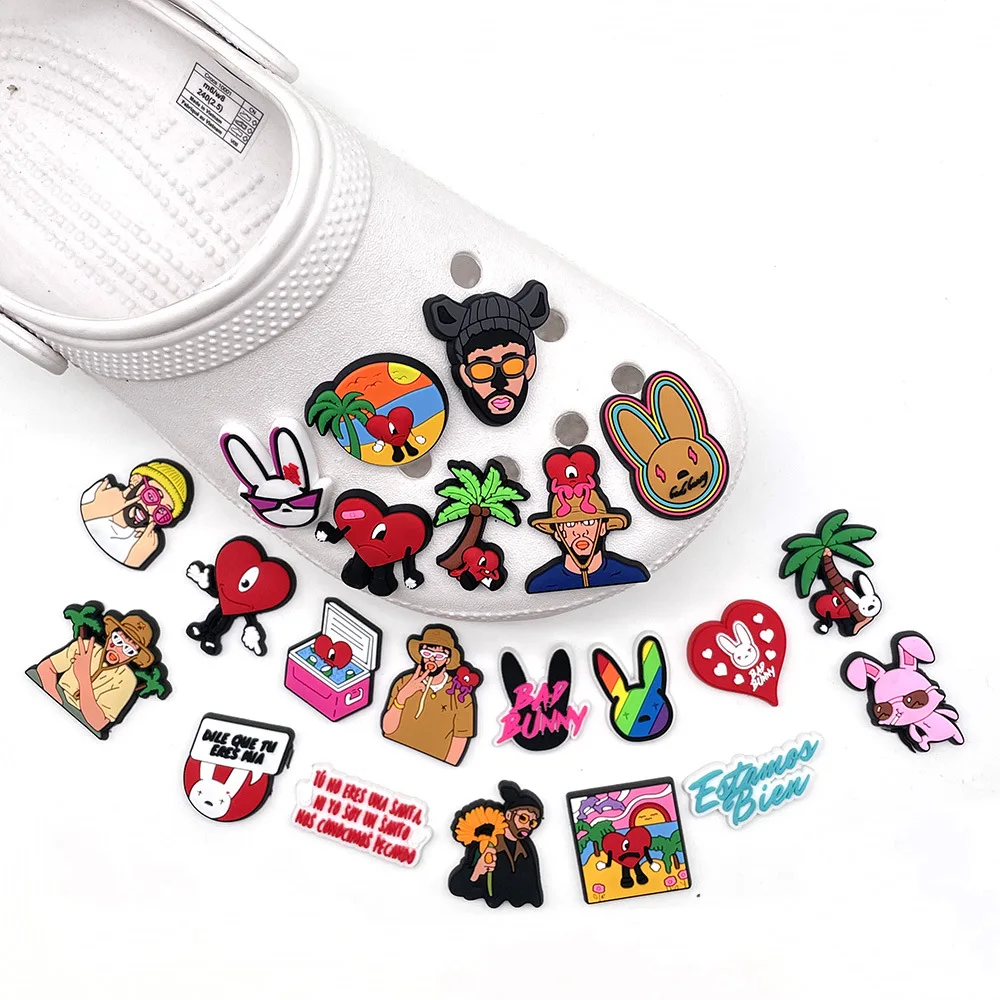 Play Hot 1pcs Cartoon bad bunny Shoe Charms DIY funny croc clogs Aceessories Fit - £23.60 GBP