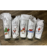 Set of 5 Retired Pottery Barn 6.5” SANTA BABY Theme Christmas Glasses / ... - $54.79 CAD