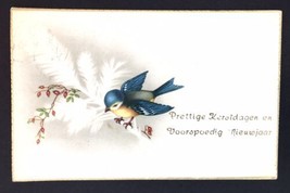 Vtg Dutch Greeting Card Happy New Year Posted 1960 Little Blue Bird on Branch - £11.20 GBP