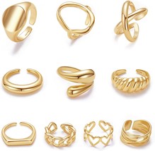 10PCS Gold Size 7-9 Dome Chunky Rings - £24.75 GBP