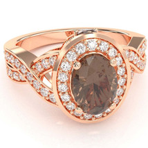 Three Stone Smoky Quartz Diamond Peekaboo Halo Engagement Ring In 14k Rose Gold - £678.65 GBP