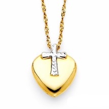 14K Two Tone Gold Cross Heart Necklace - £192.96 GBP