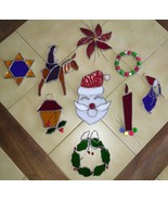 Lot (9 pieces) Vintage Leaded Stained Glass Christmas Holiday Suncatchers - €62,92 EUR