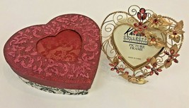 Vintage Katherine&#39;s Collection Heart Frame &amp; Decorative Box Gold Red Glitter - £15.98 GBP