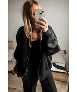 Black Solid Seamed Zipper Jacket and Drawstring Waist Pants Set - $43.05