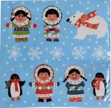 4pcs Decoupage Napkins, 33x33cm, Children Eskimos, Penguins, Polar Bear, Winter - $4.49